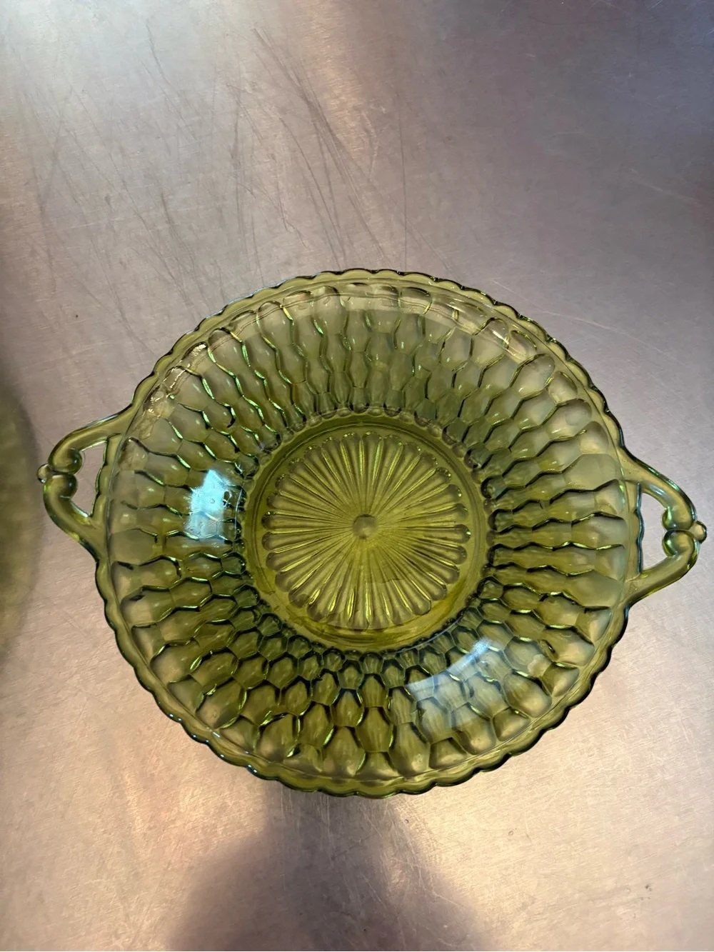 Vtg Indiana Glass Company serving dishes with a distinctive honeycomb texture.